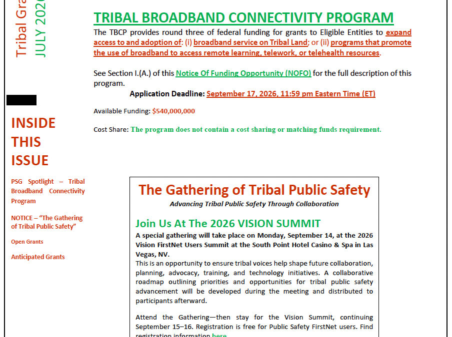 July 2026: Tribal Grants Bulletin